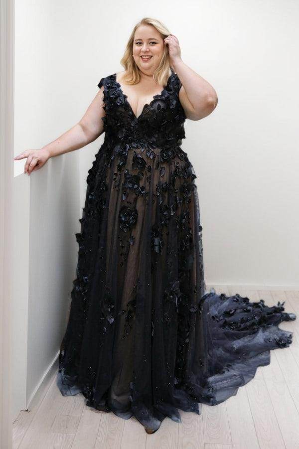 A-Line Sweep-Brush Train Lace Tulle Wedding Dress CW3490 - COCOMELODY